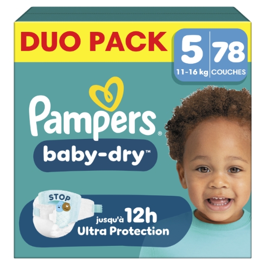 Couches Baby-Dry 11-16kg Taille 5 PAMPERS