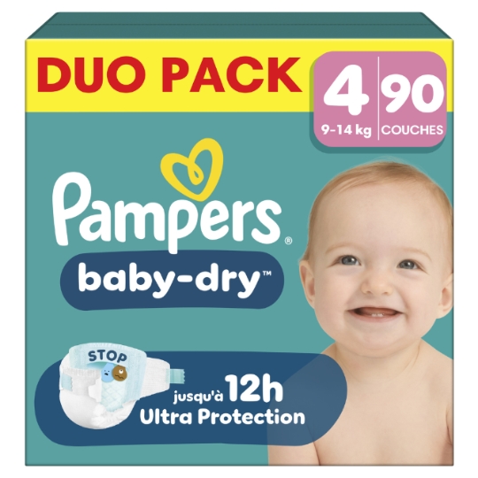 Couches Baby-Dry 9-14kg Taille 4 PAMPERS