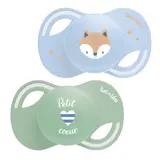 Sucettes Silicone Extra-fine Anatomique Bleu Vert 0-6 Mois Renard Cœur Collection LUC ET LEA