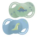 Sucettes Silicone Anatomiques Tétine Extra-Slim 6-18 Mois Vert Bleu Dino Collection LUC ET LEA