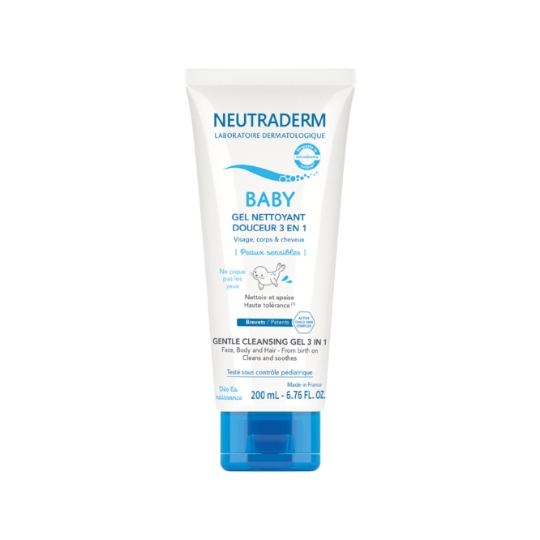 Gel douche bébé Nettoyant Douceur 3en1 Visage Corps Cheveux Peaux Sensibles NEUTRADERM