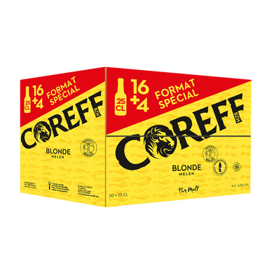 Bière blonde COREFF pack bouteille 16x25cl + 4 offerts