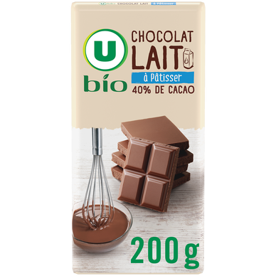 Chocolat lait à pâtisser U BIO,  tablette 200g