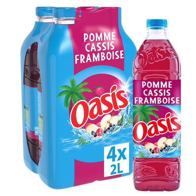 Boisson aux fruits pomme,cassis & framboise OASIS, 4 bouteilles de 2 litres