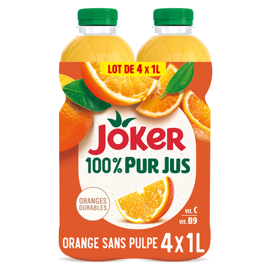 100% pur jus orange sans pulpe JOKER, 4x1l