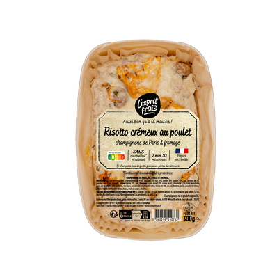 Risotto crémeux au poulet champignons de paris et copeaux de fromage,1 part, 300g