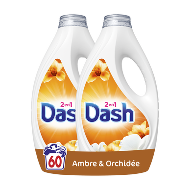 Lessive DASH 2 en 1 détergent ambre orchidée 60lav.2x1,35l
