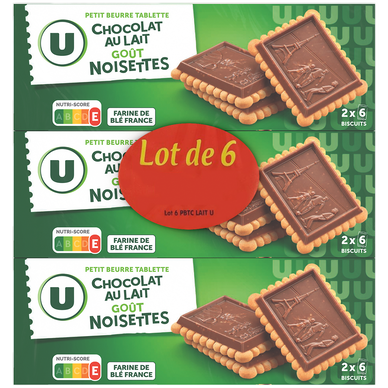 Petit Beurre tablette chocolat lait noisettes, 6x150g 900g