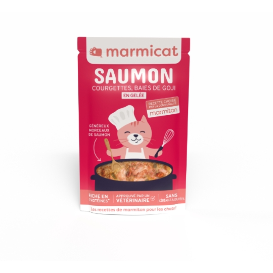 Pâtée pour Chat Adulte en Gelée Sans Céréales Saumon Citrouille Baies de Goji MARMICAT