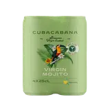 Mocktail CUBACABANA virgin mojito sans alcool, cannette de 4x25cl, boisson gazéifiée sans alcool, au jus de citron à base de concentré, aromatisée à la menthe et au citron