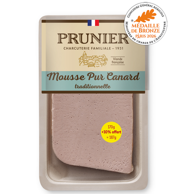 Mousse pur canard recette traditionnelle, PRUNIER, 170g+10% offert soit 187g