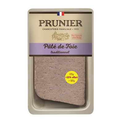 Pâté de foie recette traditionnelle, PRUNIER, 170g+10% offert, soit 1787g