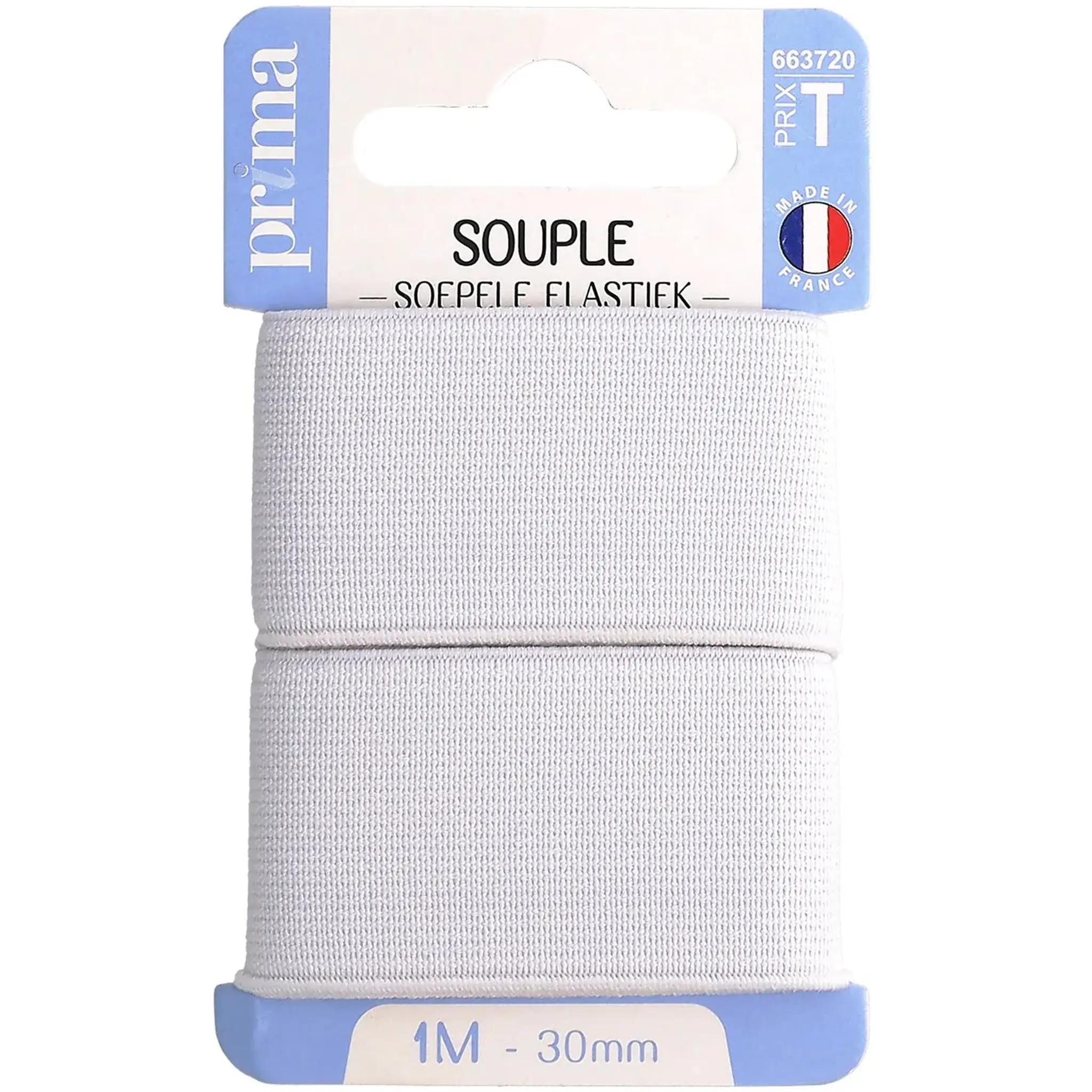 PRIMA Elastique souple blanc 1m x 30mm