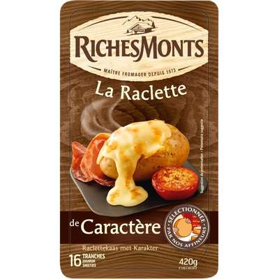 Raclette de caractère au lait de montagne pasteurisé, RichesMonts (16 tranches, 420 g)