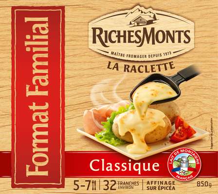 Plateau raclette au lait de montagne classique, RichesMonts (32 tranches, 850 g)