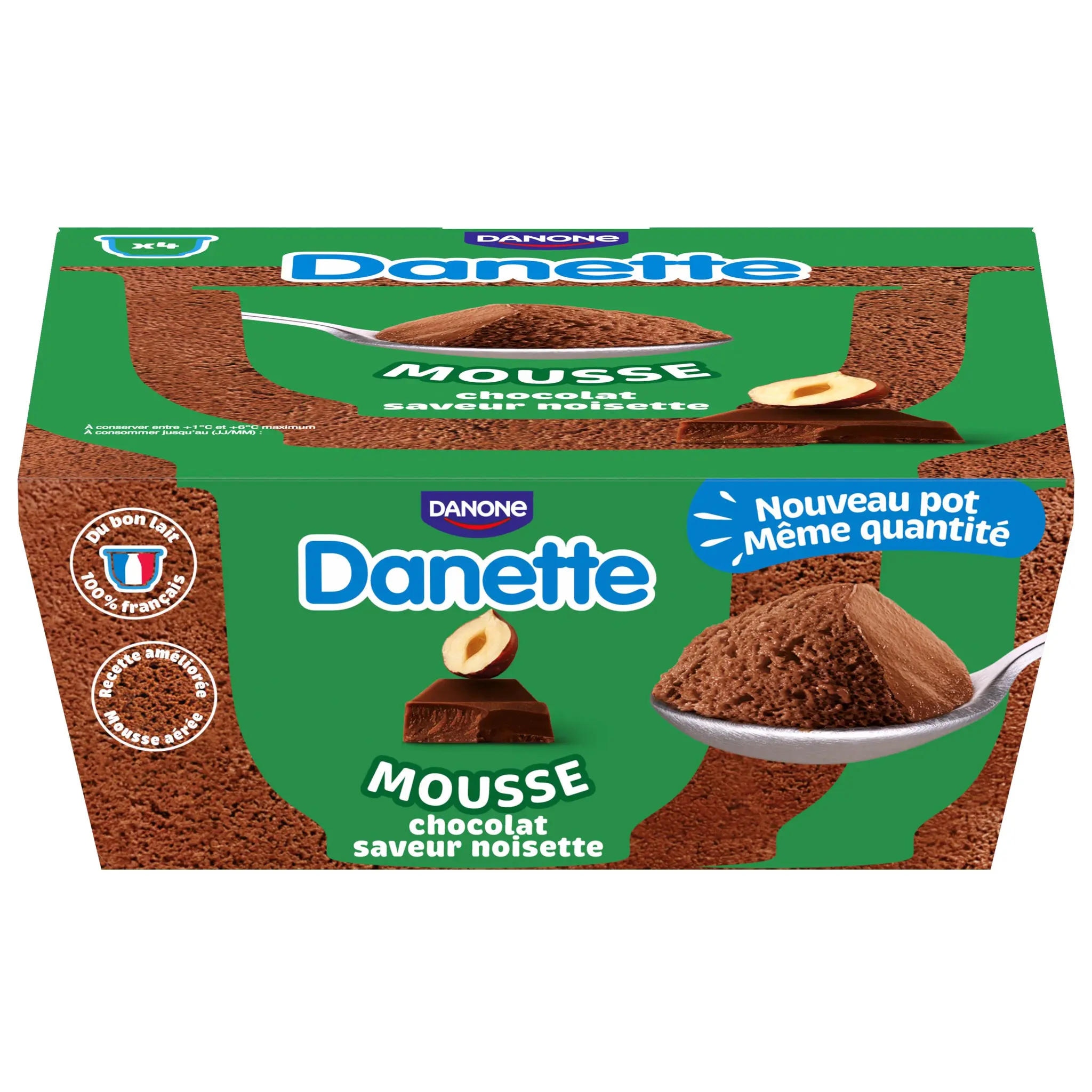 DANETTE Mousse au chocolat saveur noisette