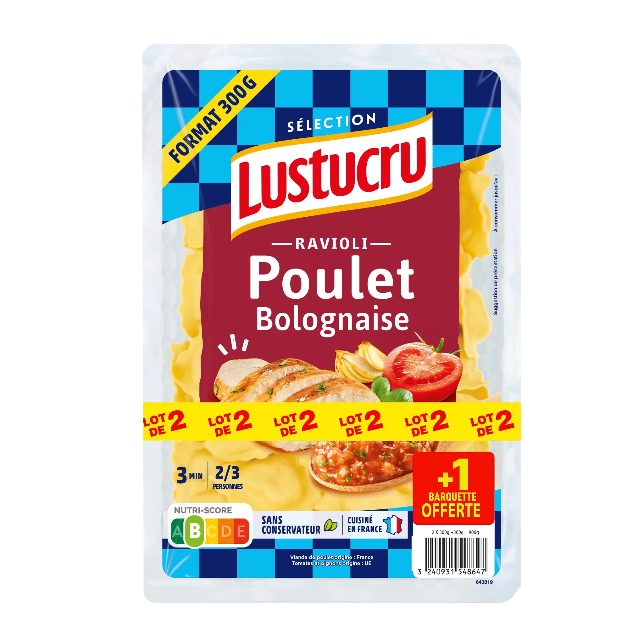 LUSTUCRU SELECTION Ravioli poulet bolognaise