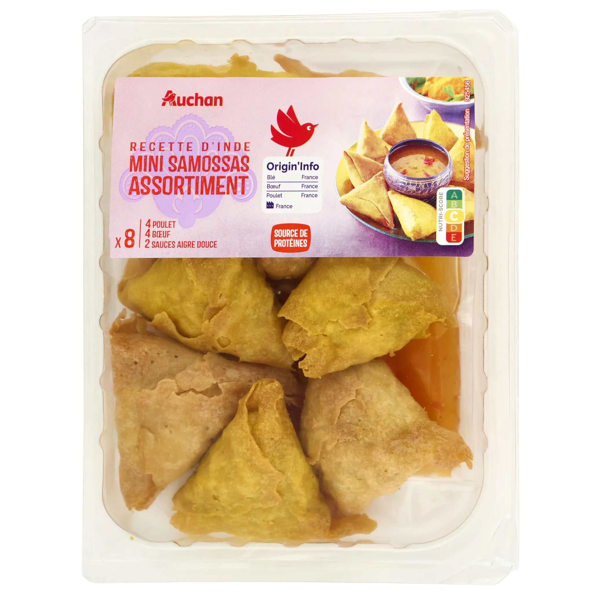 AUCHAN Mini samossas boeuf volaille avec 2 sauces aigre douce