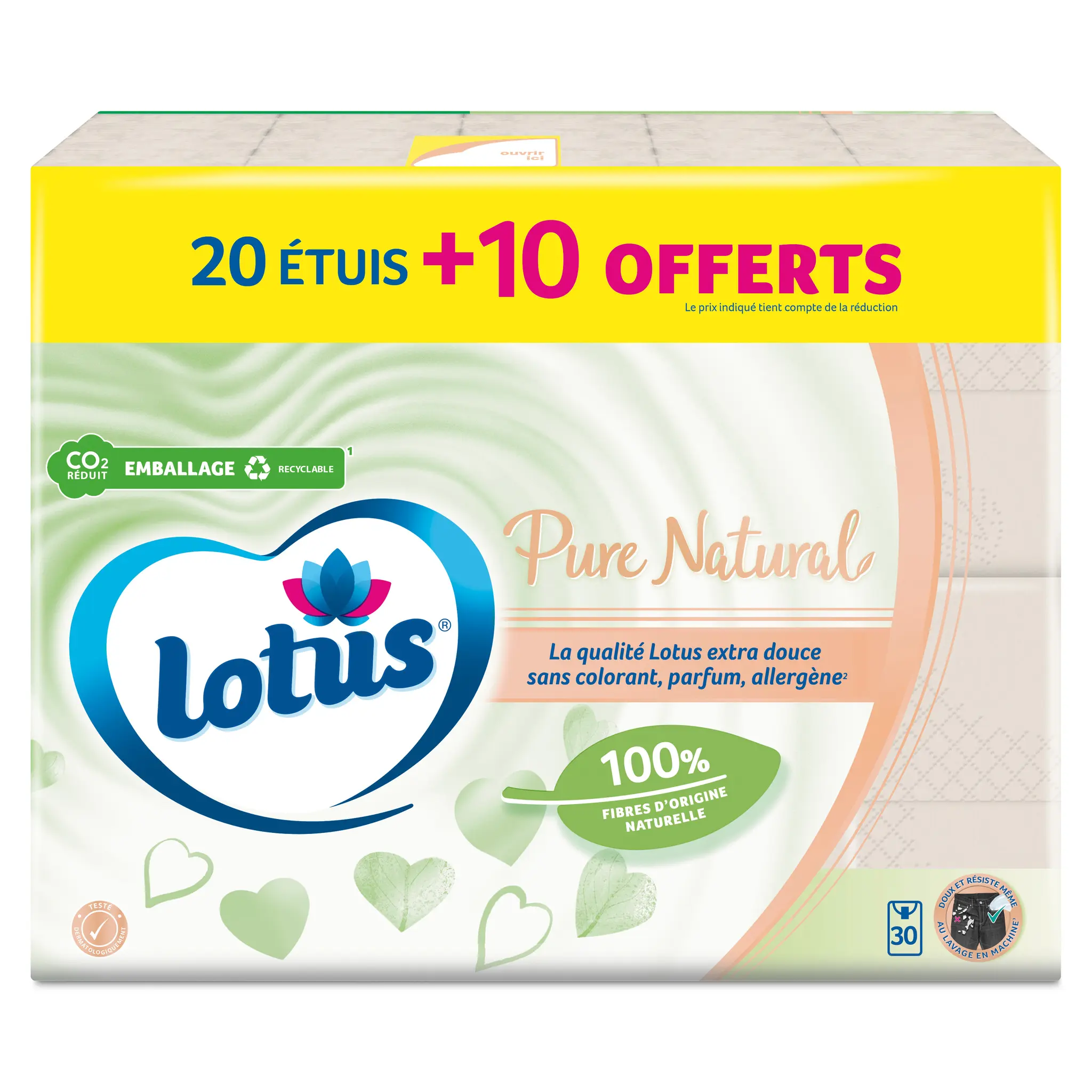 LOTUS Paquets de mouchoirs blancs pure natural 2 épaisseurs