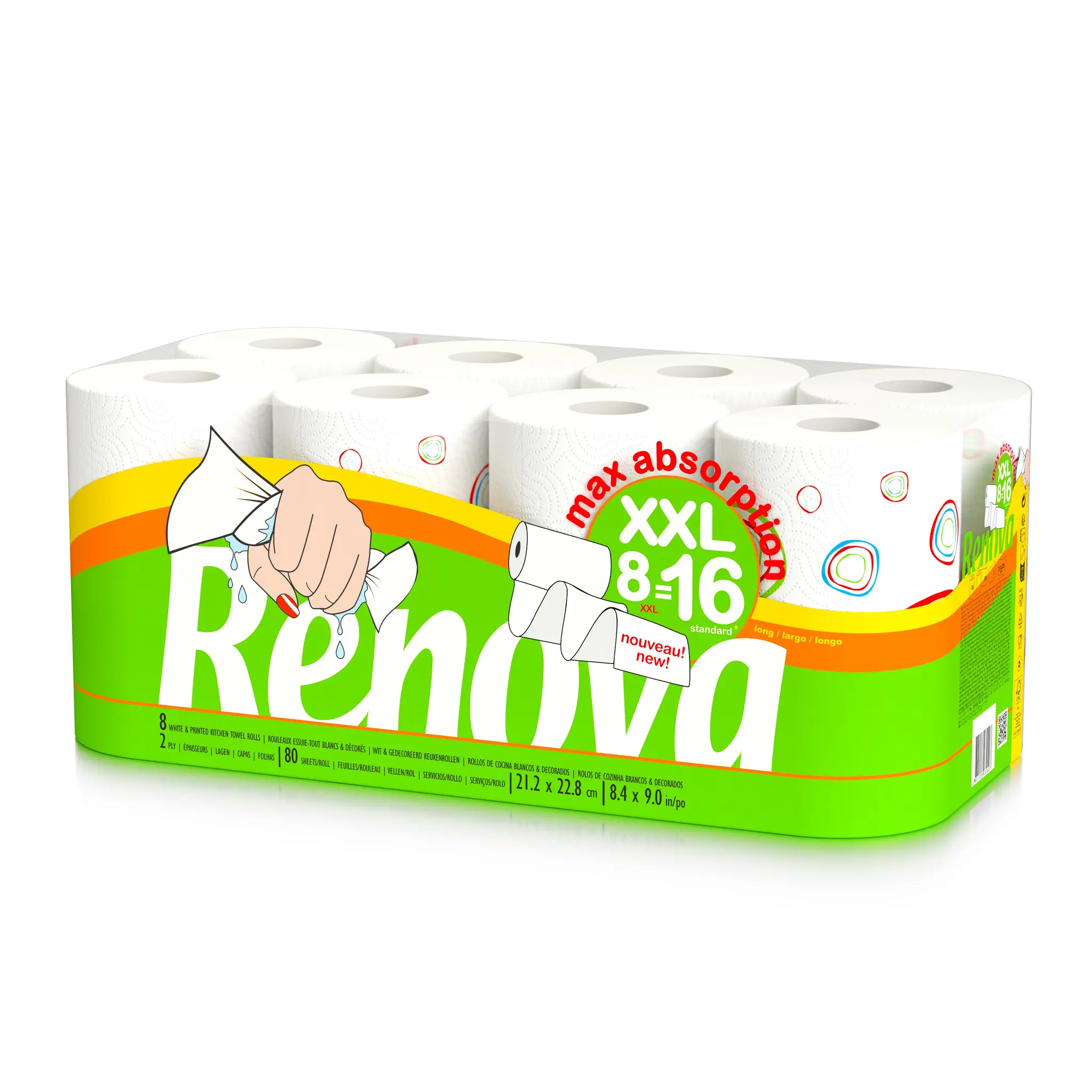 RENOVA Essuie-tout blanc décoré maxi absorption