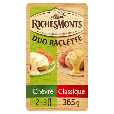 Fromage à raclette classique et chèvre, Riches Monts (365 g)