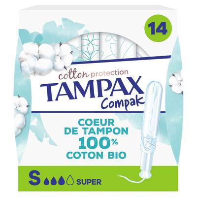 Tampax Tampons avec Applicateur Coton Bio Super Compak, 14 tampons