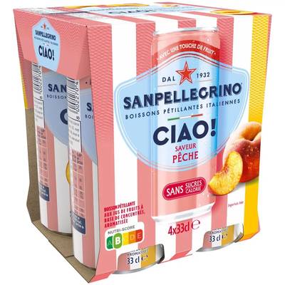 San Pellegrino Ciao! Boisson pétillante saveur pêche, 4x33cl