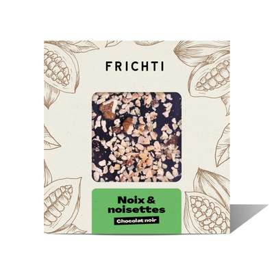 Carré de Chocolat Noir, Noix & Noisettes Caramélisées, Frichti (80 g)