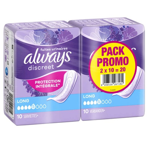 Always Discreet Serviettes Pour Fuites Urinaires Femmes Long 20 Serviettes