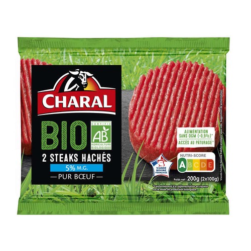 Charal Steaks Hachés 5% M.G Pur Bœuf Bio 2x100g