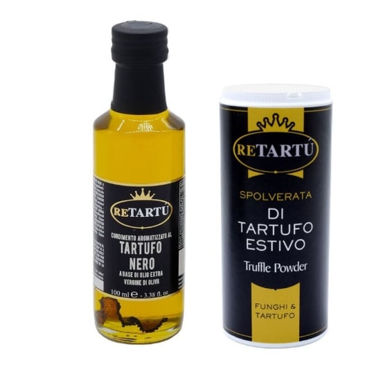Set Truffe Noire: Poudre De Truffe D'été 100 Gr Et Condiment  À Base De Huile D'olive Extra Vierge 100 Ml GIULIANO TARTUFI