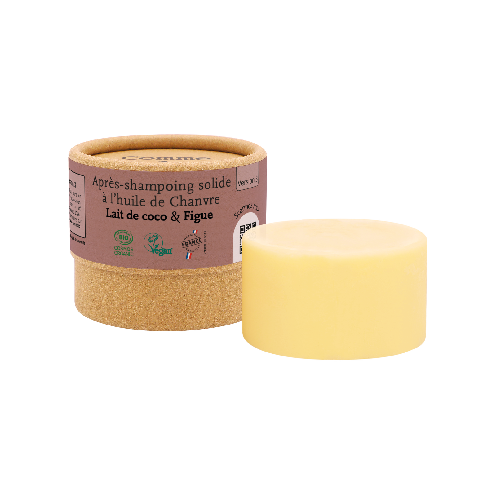 Après-shampoing solide à l'huile de Chanvre - Lait de coco & Figue