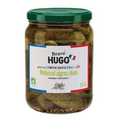 Cornichons français aigre-doux à l'aneth  BIO, Bravo Hugo (660 g)