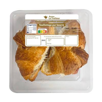Auchan Le Traiteur Croissant au jambon et à l'emmental, 2x130g
