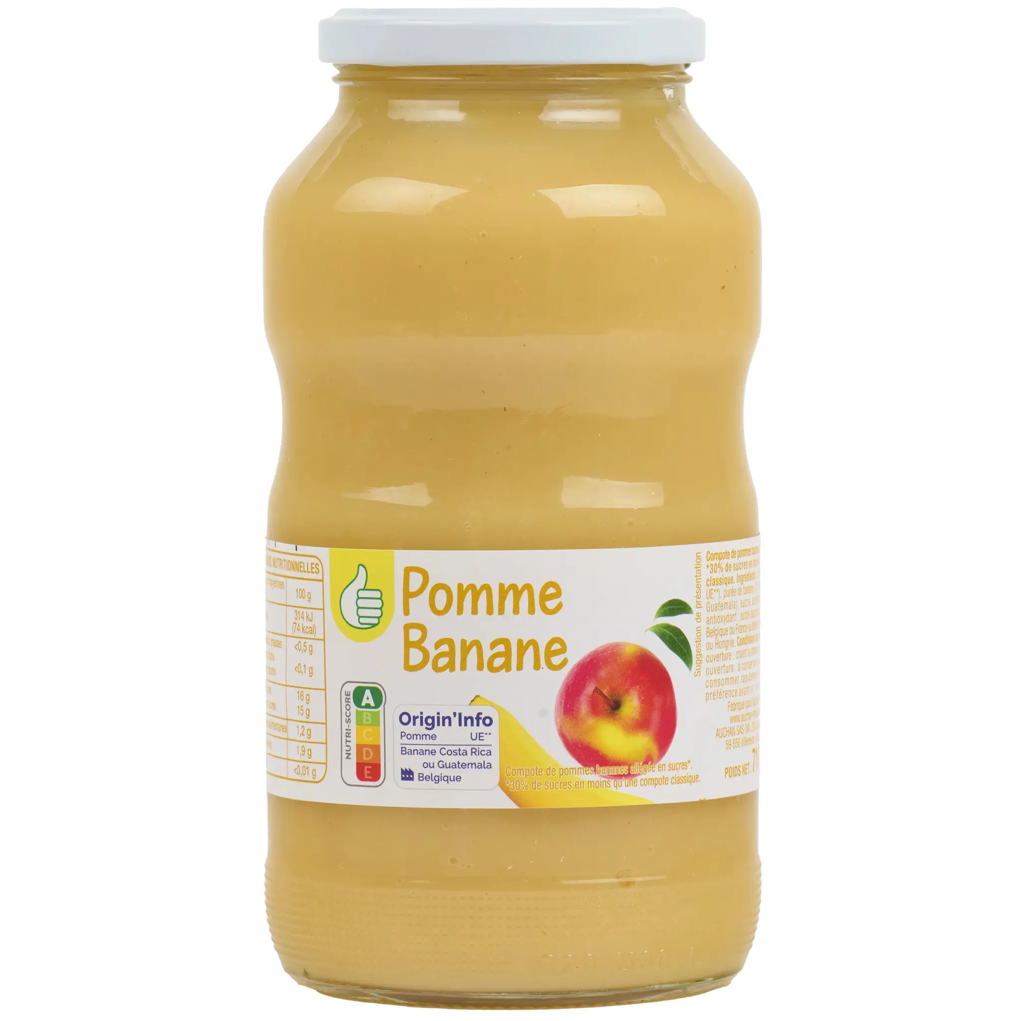 POUCE Compote pomme banane allégée en sucres en bocal