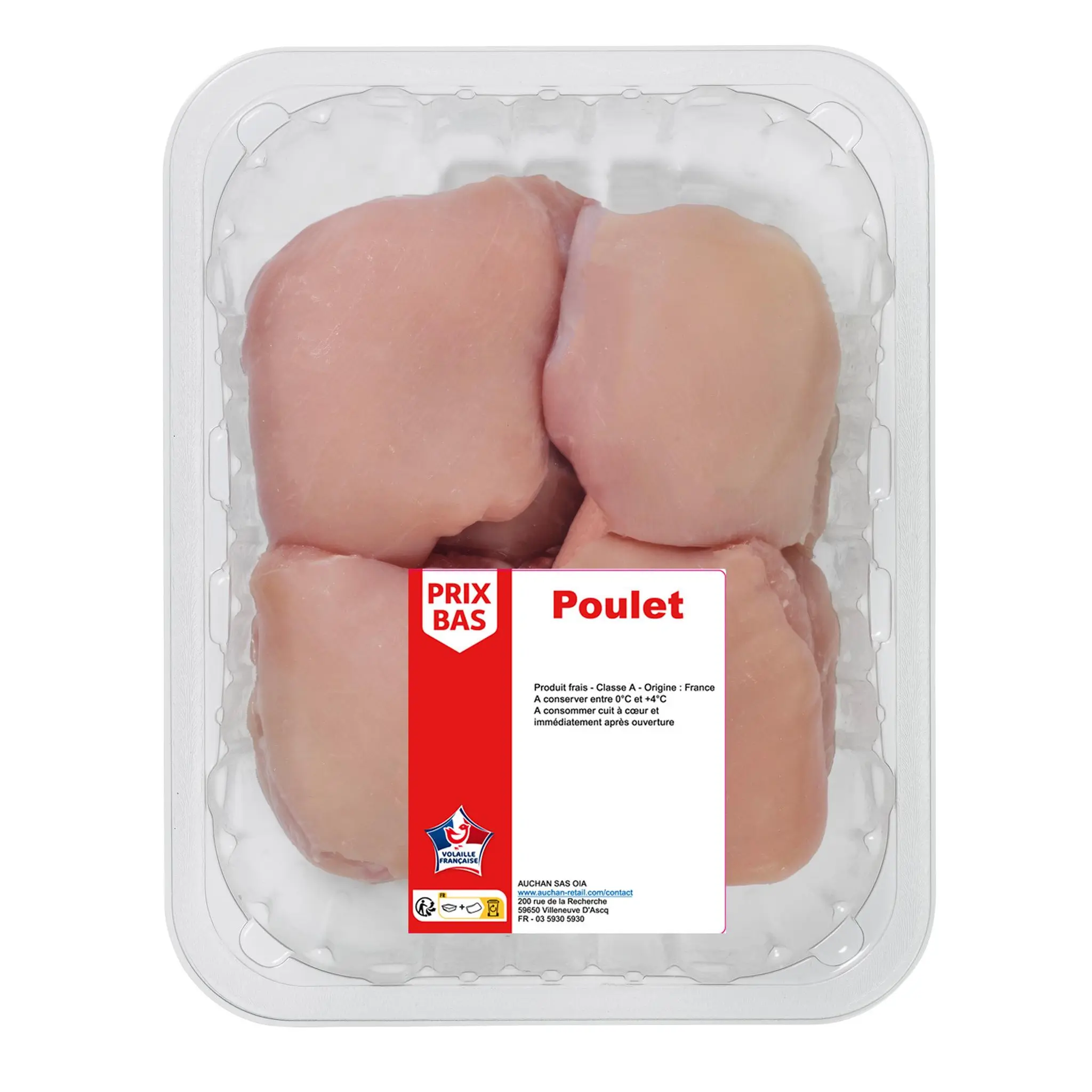 PRIX BAS Hauts de cuisse de poulet désossés sans peau