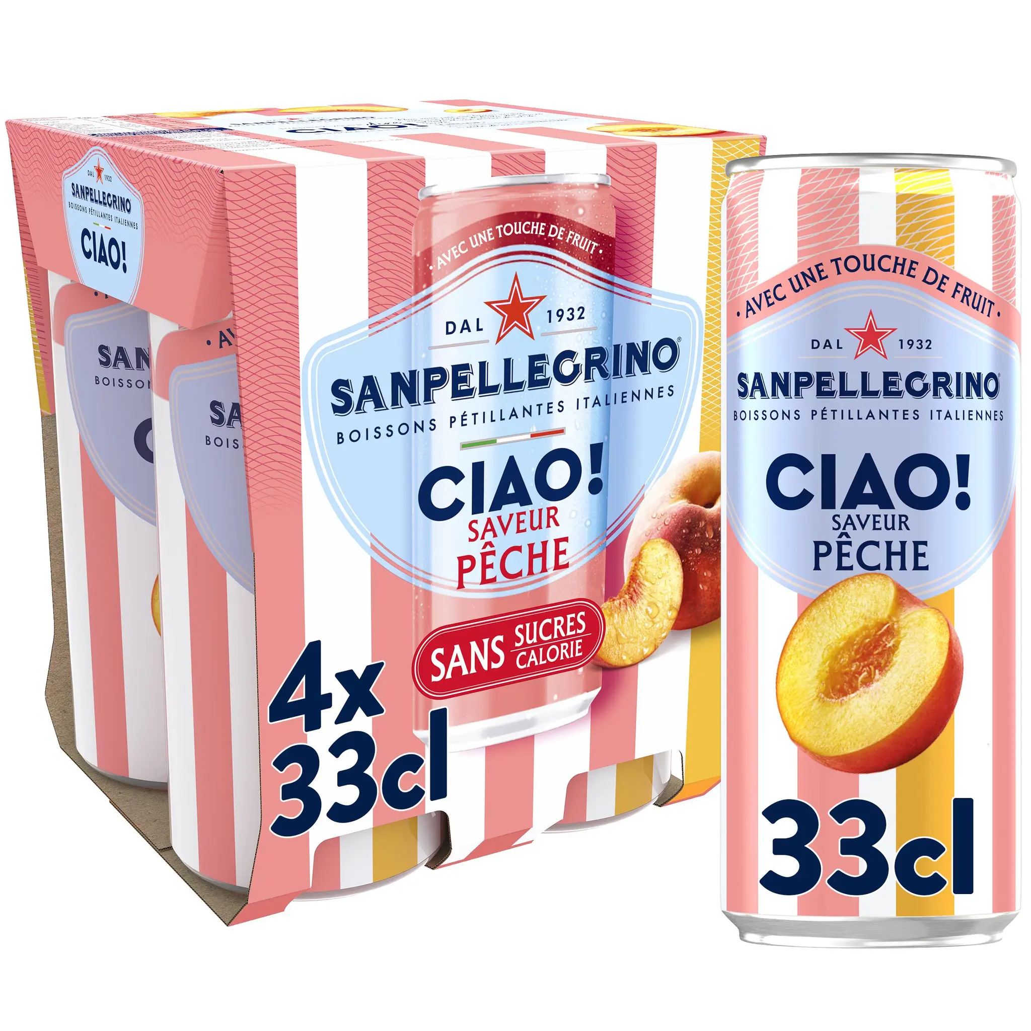 SAN PELLEGRINO Ciao! Boisson gazeuse aromatisée pêche sans sucres boîtes