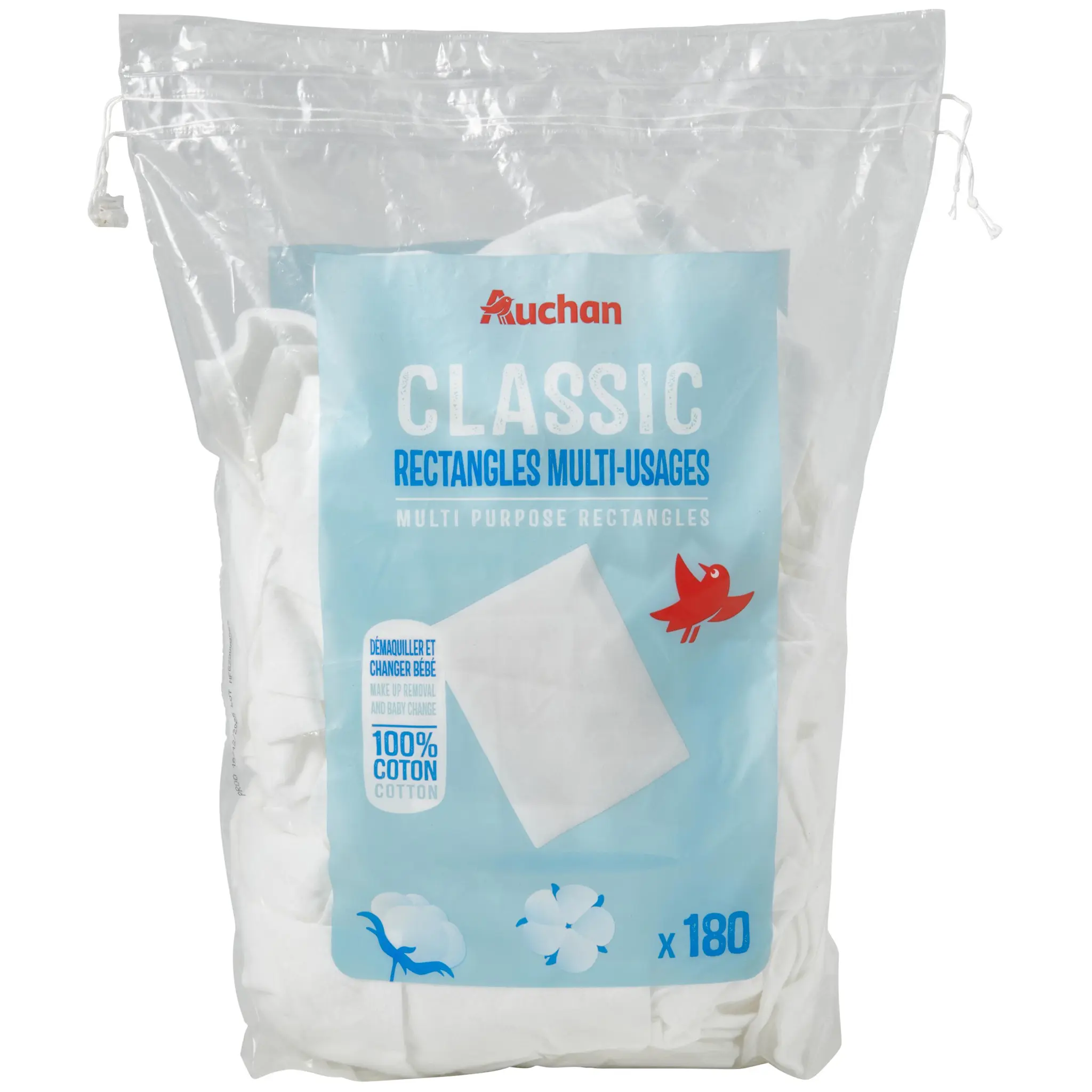 AUCHAN Classic Cotons rectangles multi-usages