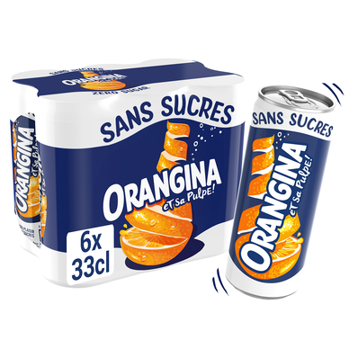 Soda Sans sucres à l'orange ORANGINA - le pack de 6 canettes de 33cl