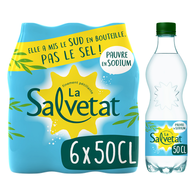 Eau gazeuse minérale naturelle pauvre en sodium SALVETAT - 6x50cl