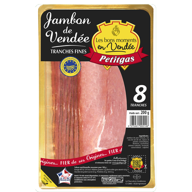 Jambon vendee 8 tranches fines PETITGAS, 200g
