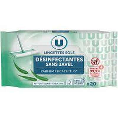 Lingettes sols désinfectantes sans javel parfum eucalyptus, U (x 20, 665 g)