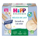 Hipp - Délices de Lait Semoule au Lait Entier Bio Coupelle Bébé Dès 6 mois, 4x100g