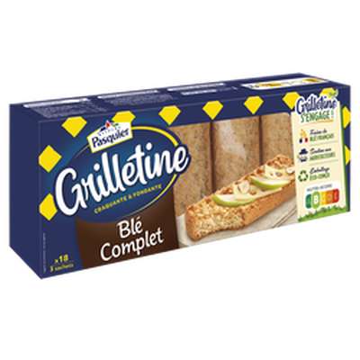 Tartines de pain grillées au blé complet grilletine, Pasqiuer (255 g)