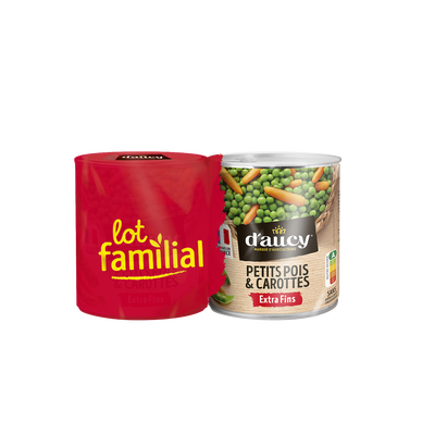 Petits pois et carottes extra-fins D'AUCY - 2  boîtes de 530g net égoutté