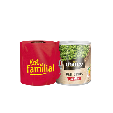Petits pois extra fins  D'AUCY - 2  boîtes de 560g net égoutté