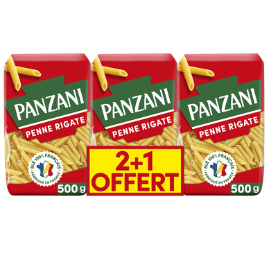 Pâtes PENNE RIIGATE blé Français PANZANI - 2x500g + 1 paquet offert