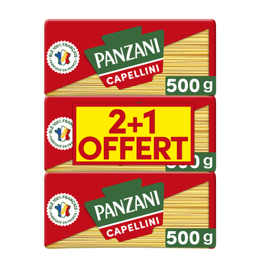Pâtes CAPELLINI blé Français PANZANI - 2x500g + 1 paquet offert