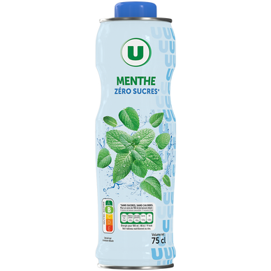 Boisson concentrée à diluer à la menthe sans sucres  bouteille de 75cl
