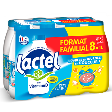 Lait UHT 1/2 écrémé vitamine D LACTEL 8x1L format familial